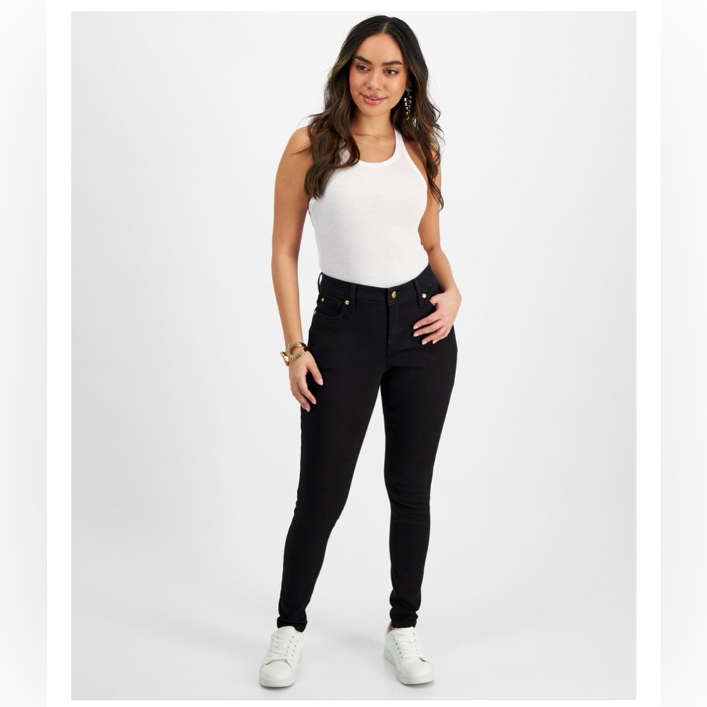 INC International Concepts Black High-Rise Skinny Jeans with Gold Hardware